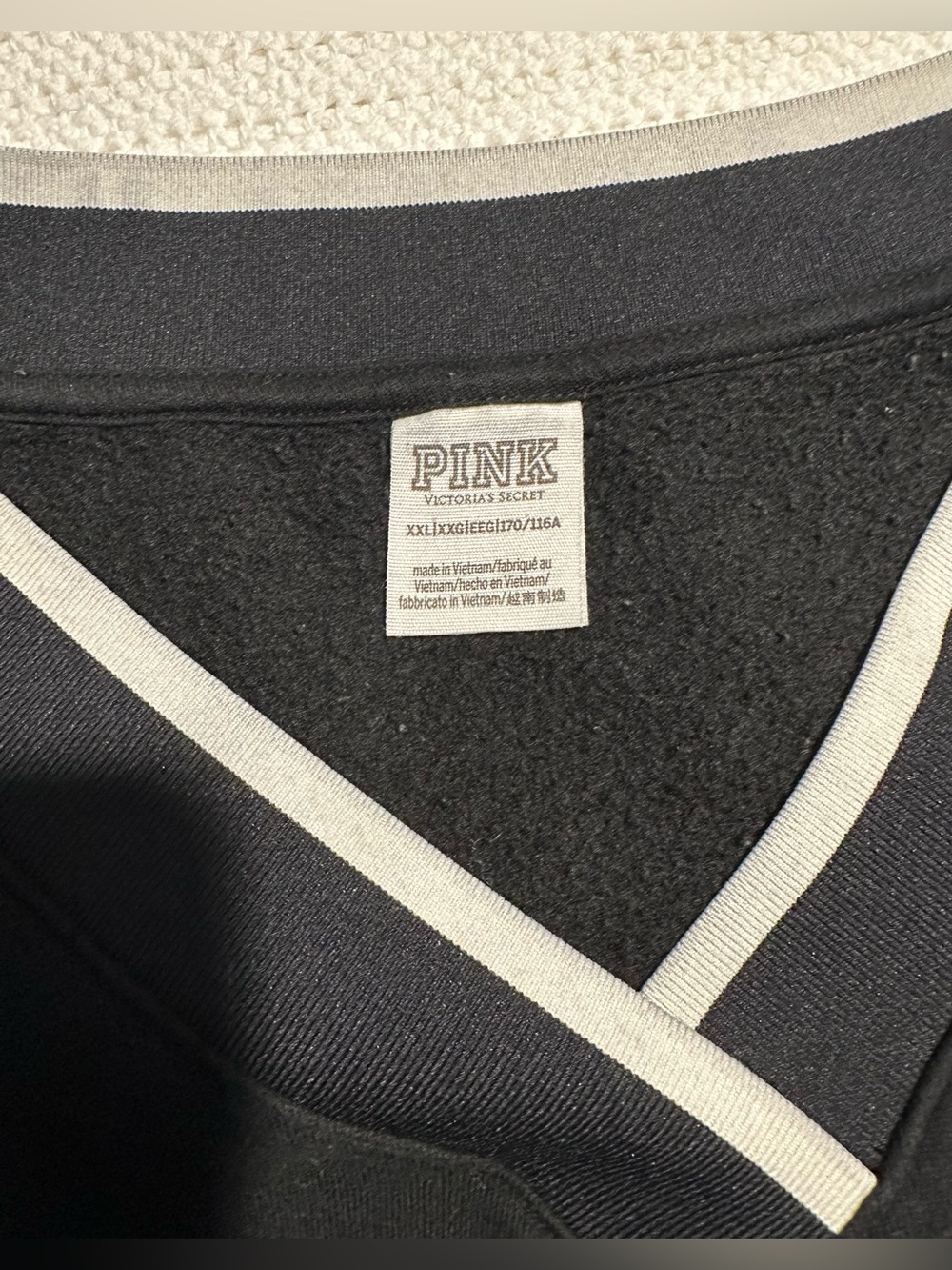 PINK Victoria's Secret Y2K Black Cropped Pullover with White Trim - Picture 3 of 6